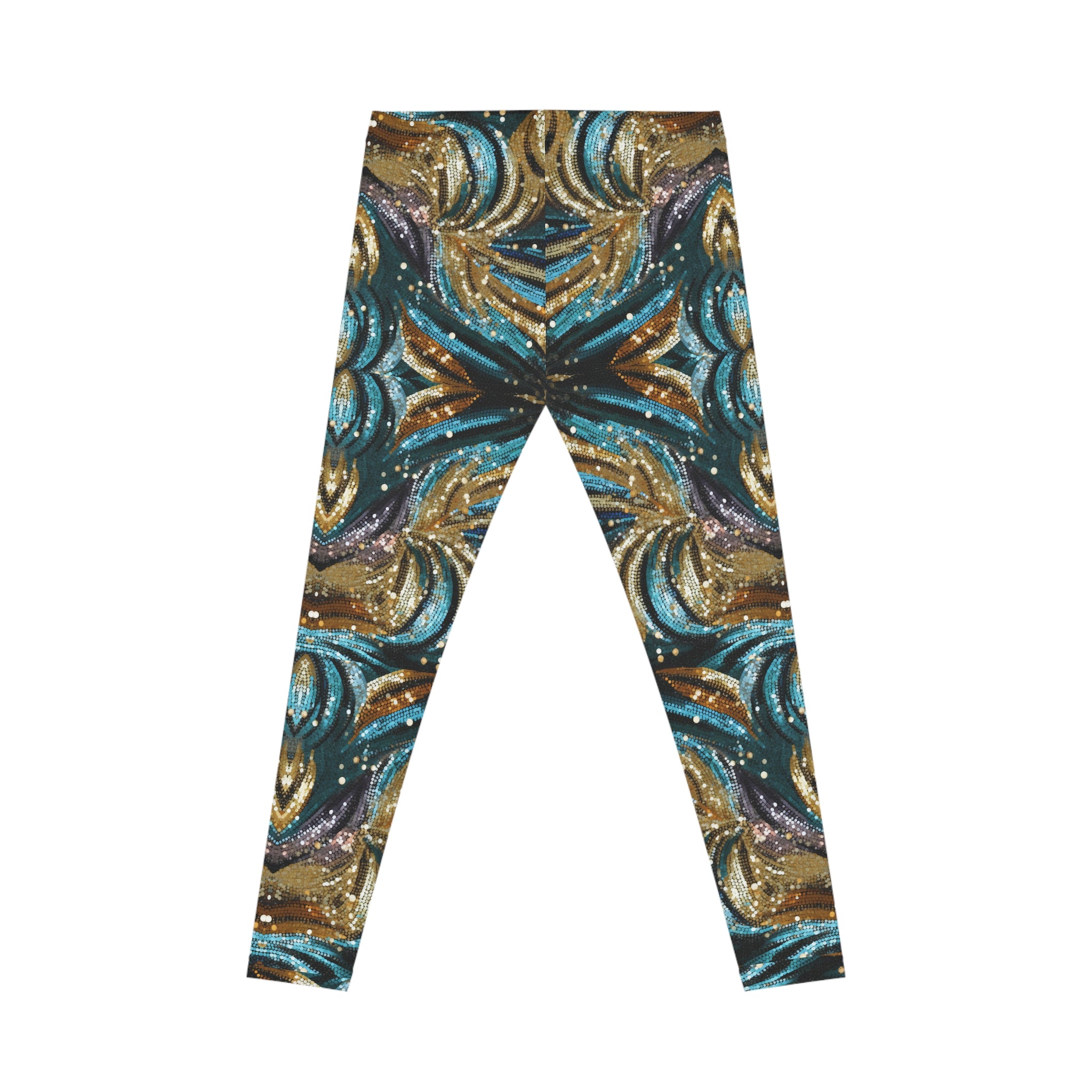Leggings with a colorful abstract pattern on a white background