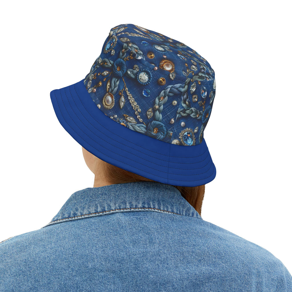 Blue Embellished Pattern Bucket Hat