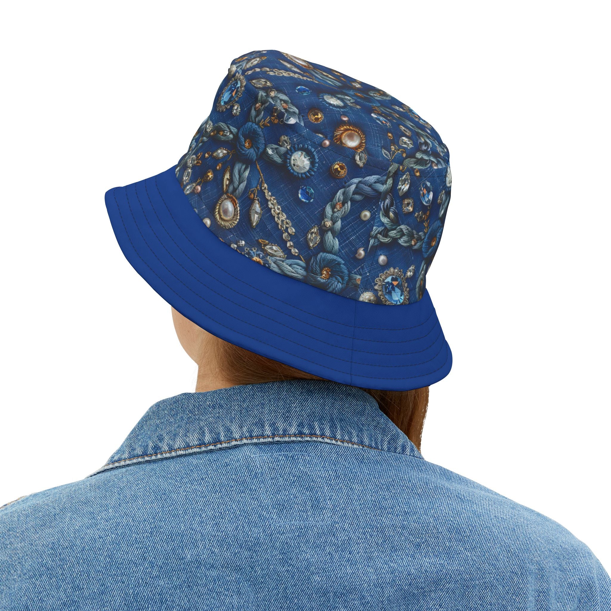 Blue Embellished Pattern Bucket Hat