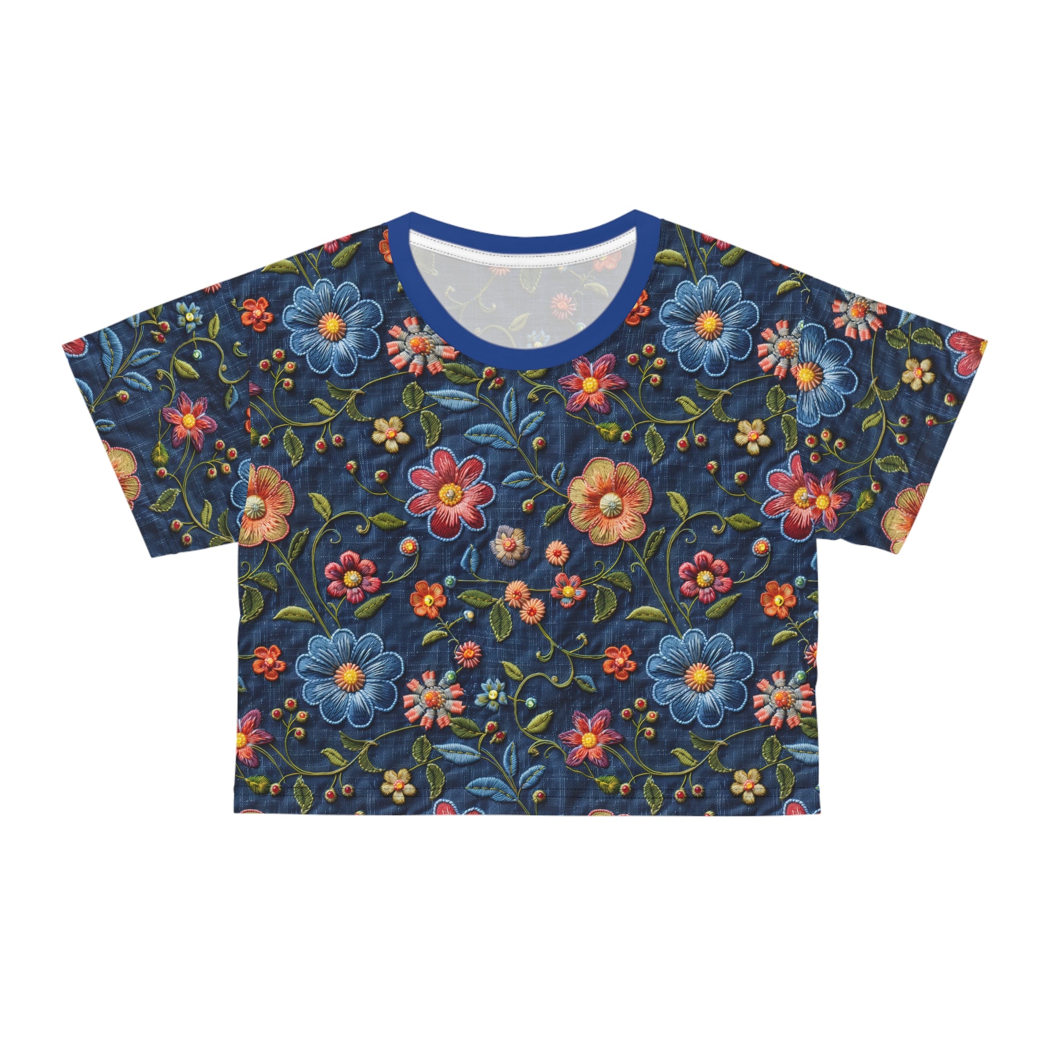 Floral patterned crop top on a white background