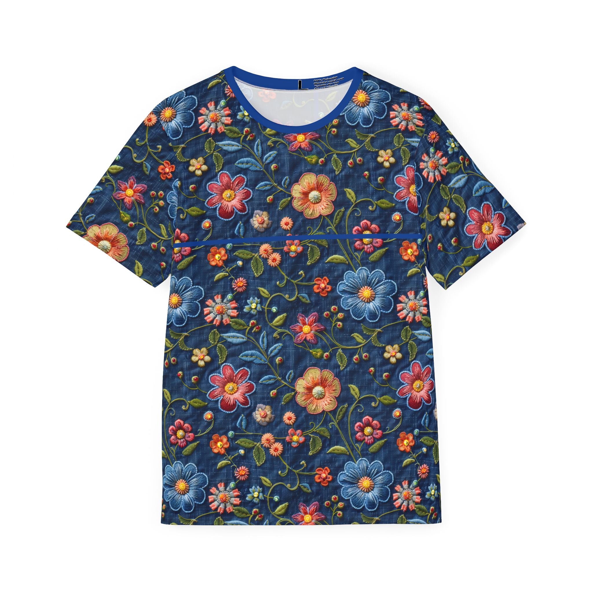 Floral patterned t-shirt on a dark background
