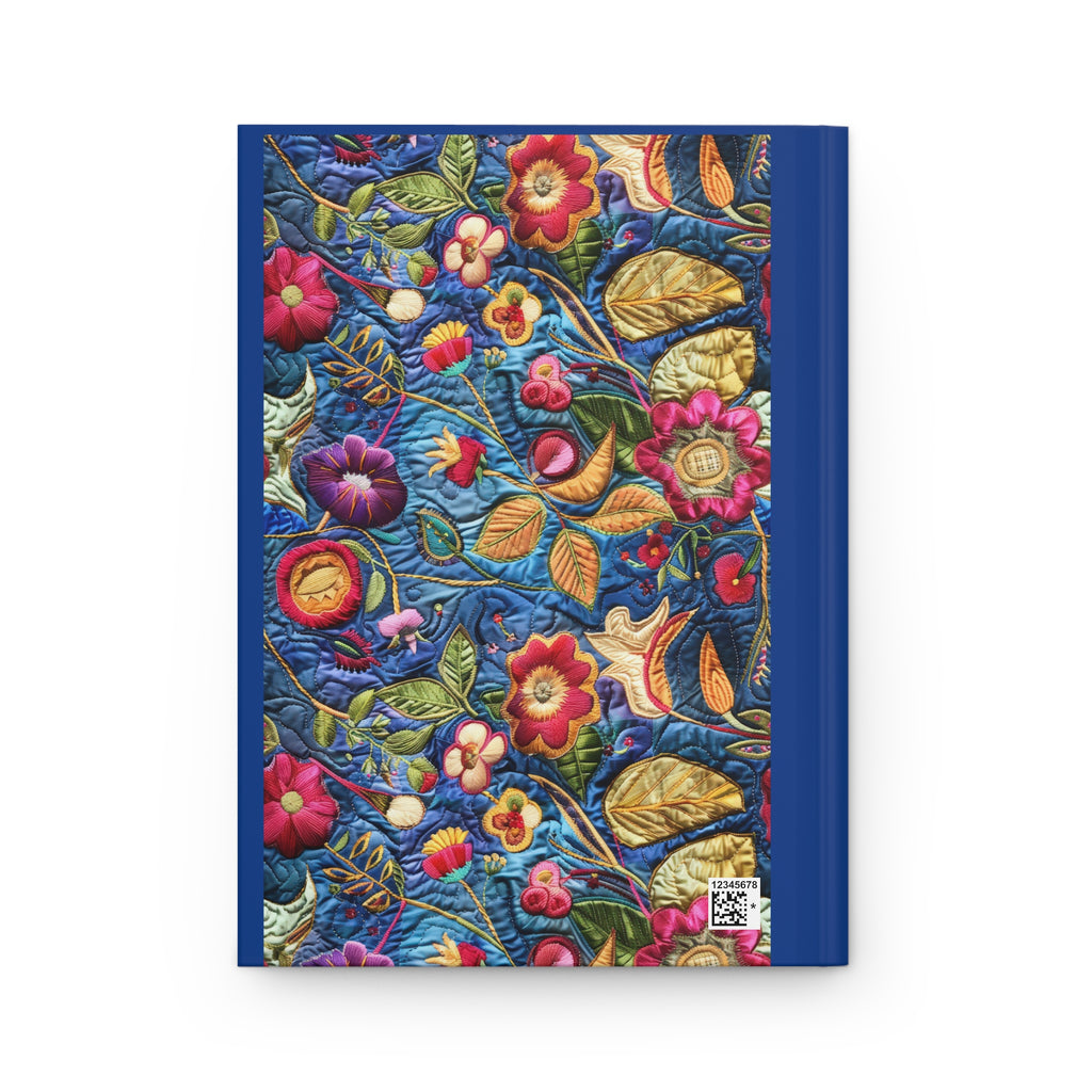 Notebook with floral embroidery design on a white background