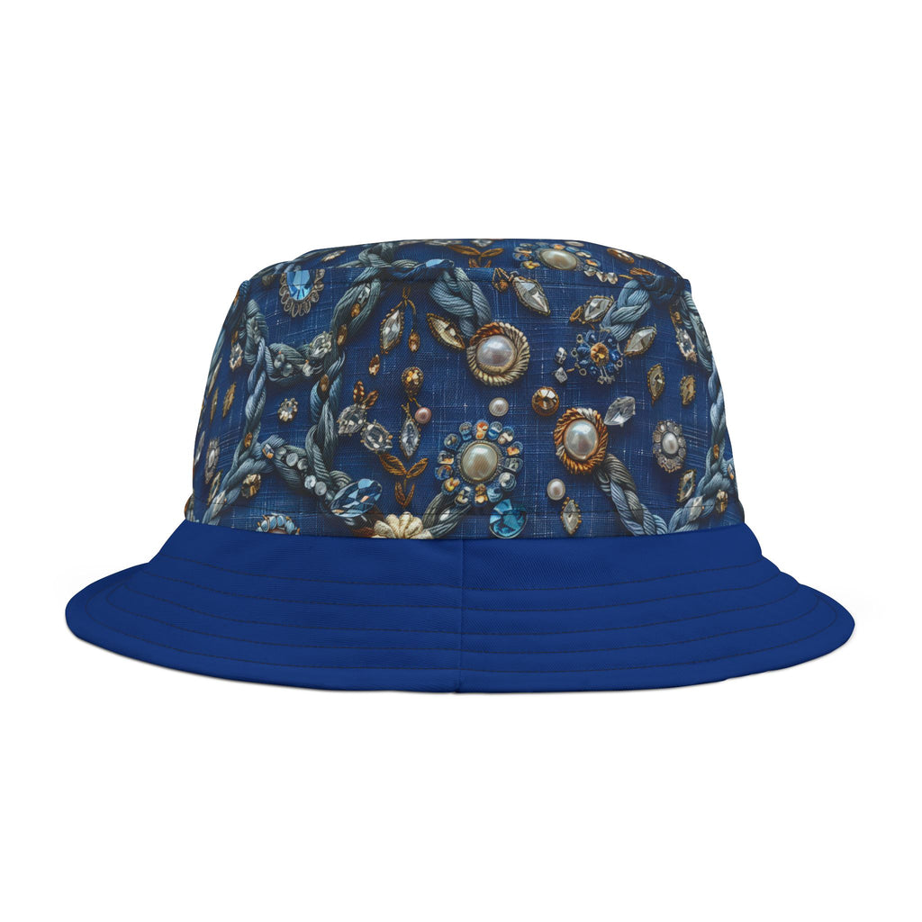 Blue Embellished Pattern Bucket Hat