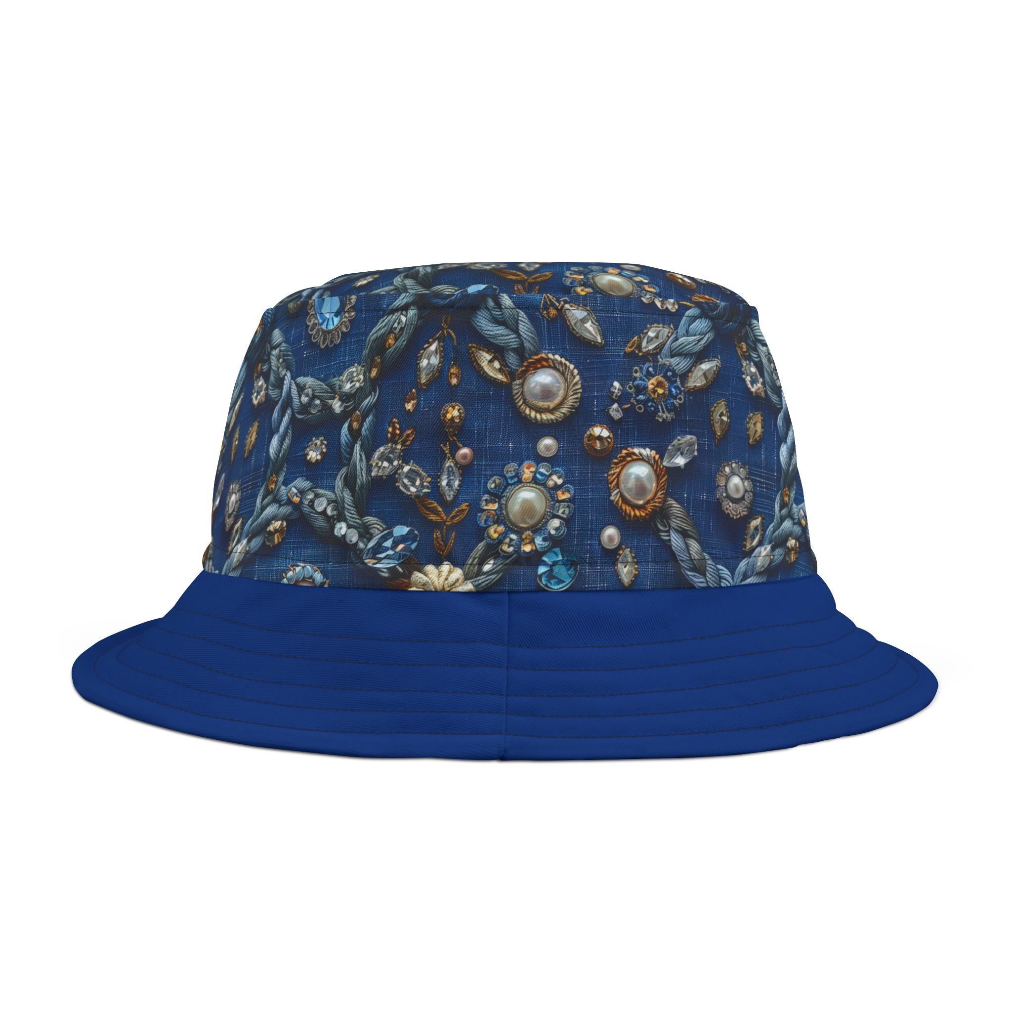Blue Embellished Pattern Bucket Hat