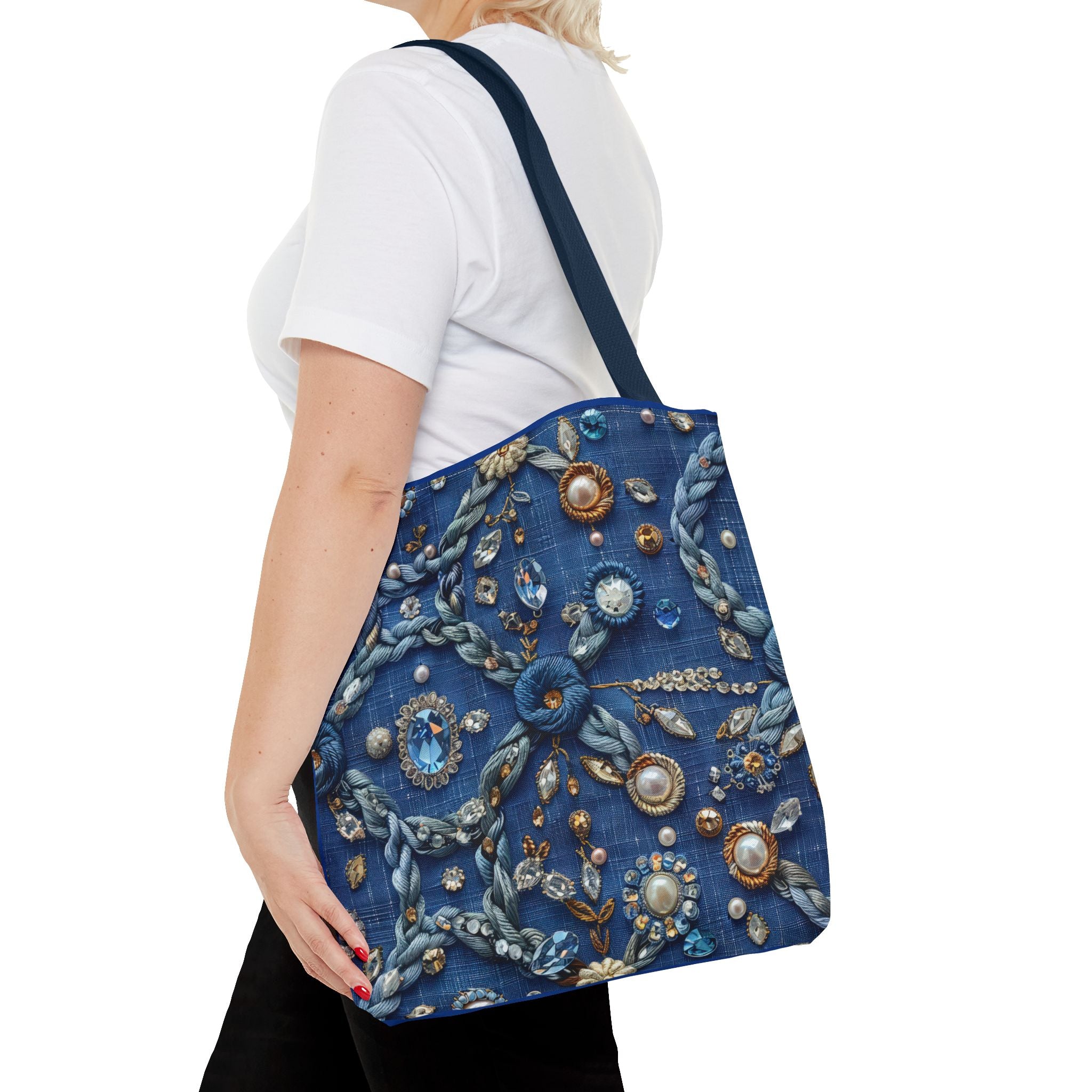 Bohemian Embellished Pattern Tote Bag | Ornate Pearl & Gem Print