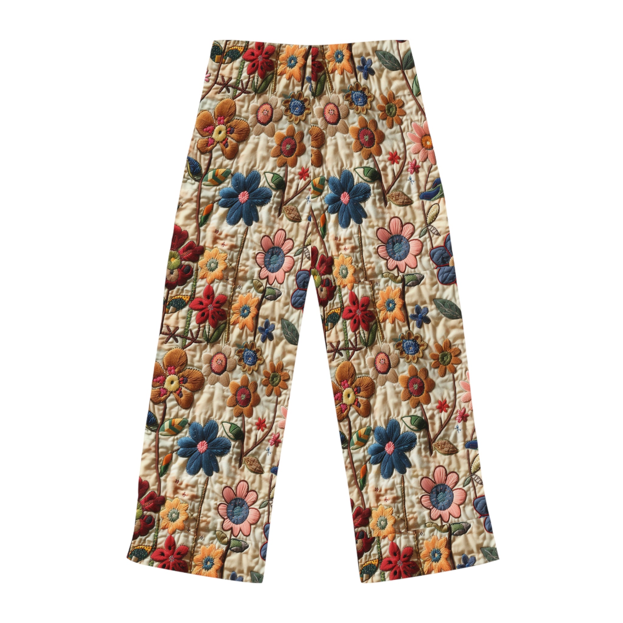 Floral patterned pants on a white background