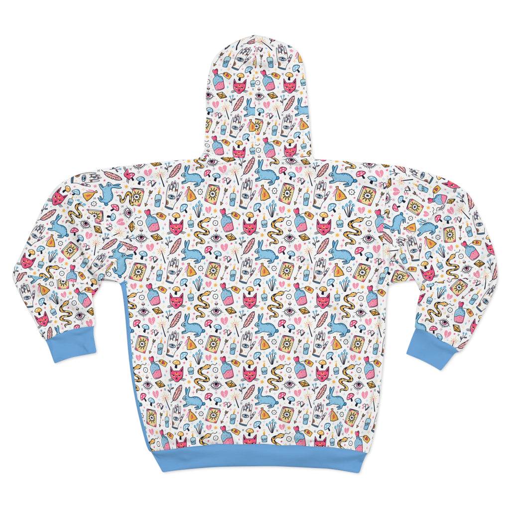 Bunny Magic Zip Hoodie — All-Over Print Cartoon Icons