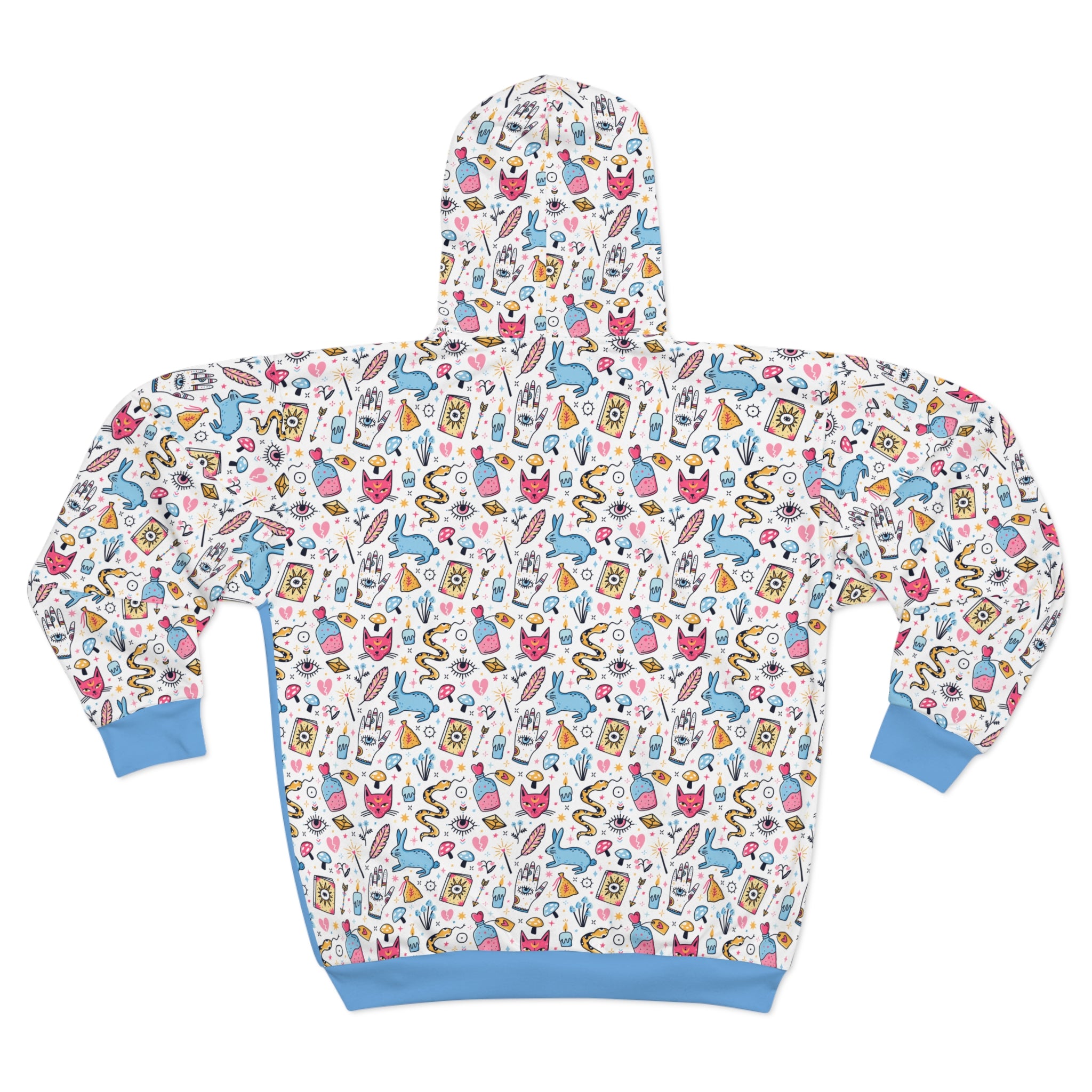 Bunny Magic Zip Hoodie — All-Over Print Cartoon Icons