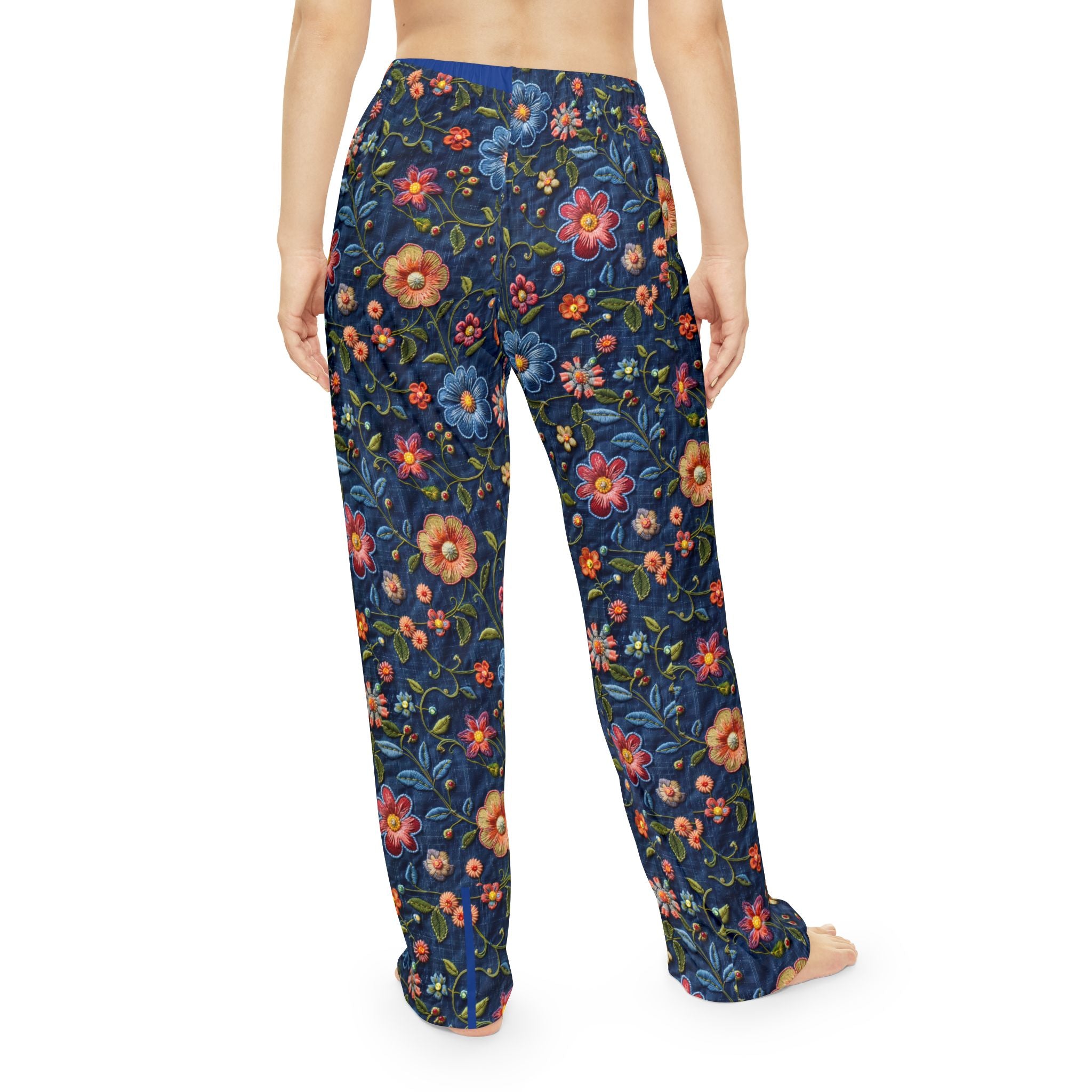 Floral-patterned pants on a white background