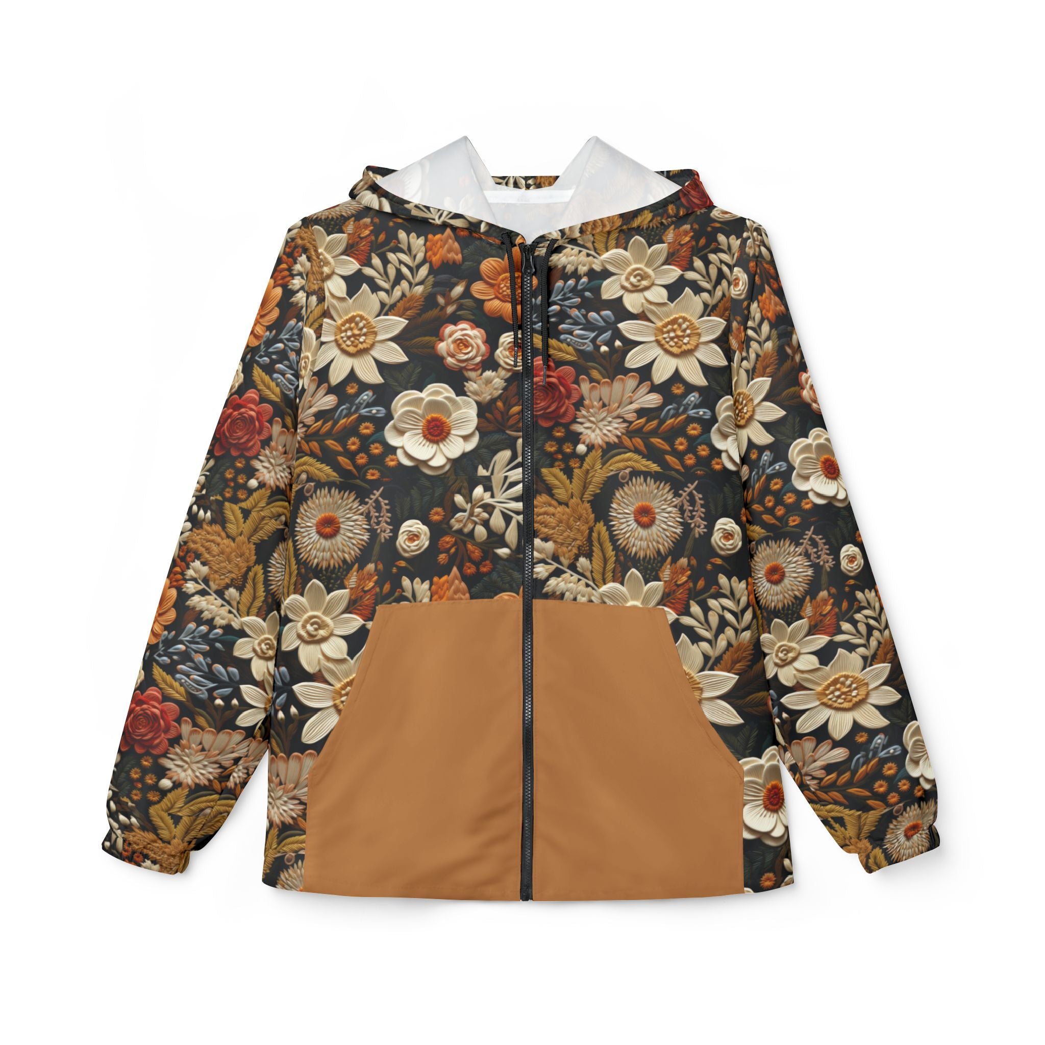 Floral hoodie on a white background.