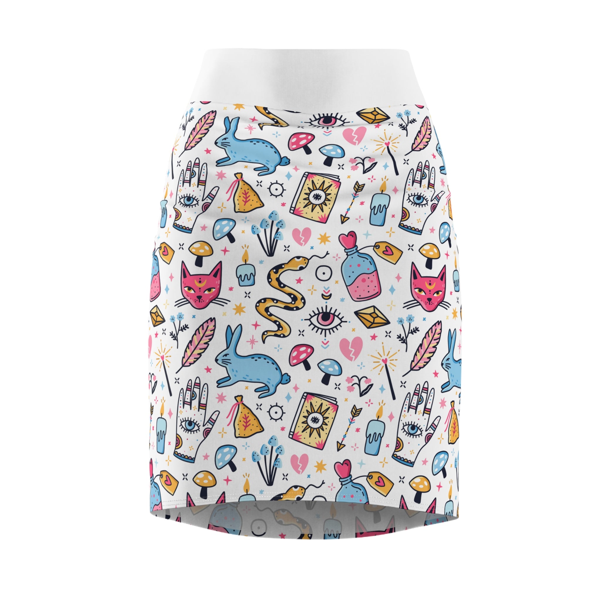Skirt with colorful magic elements  pattern on a white background