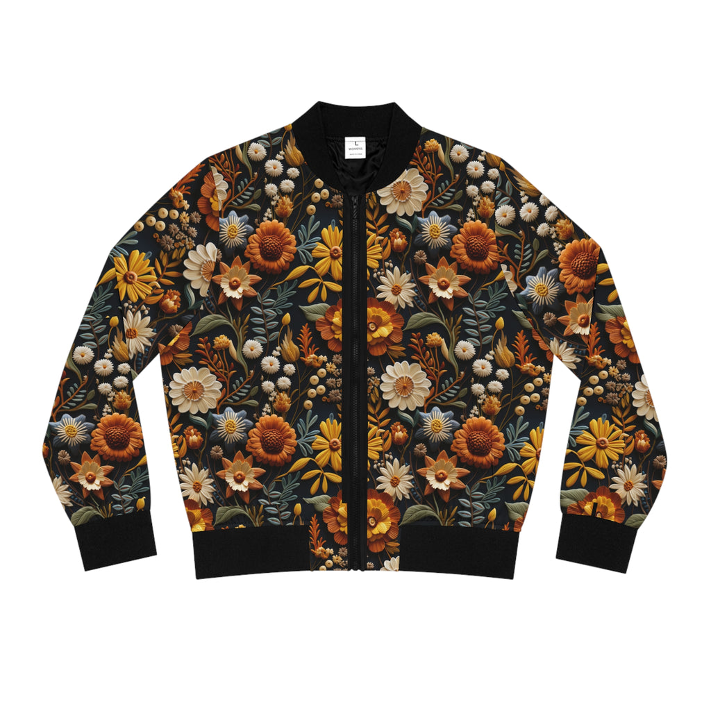 Floral bomber jacket on a white background.