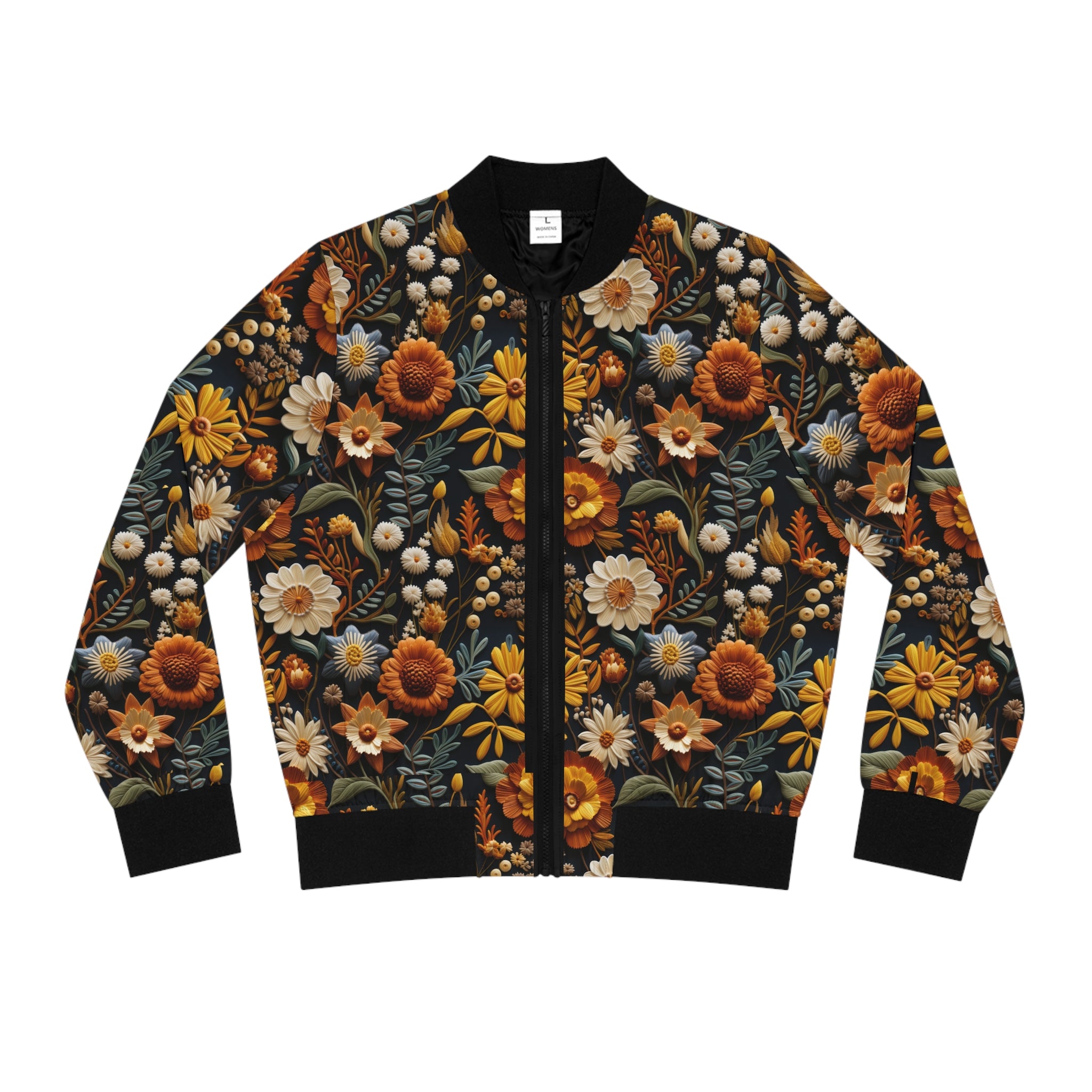 Autumn Bloom Embroidered Look Bomber Jacket