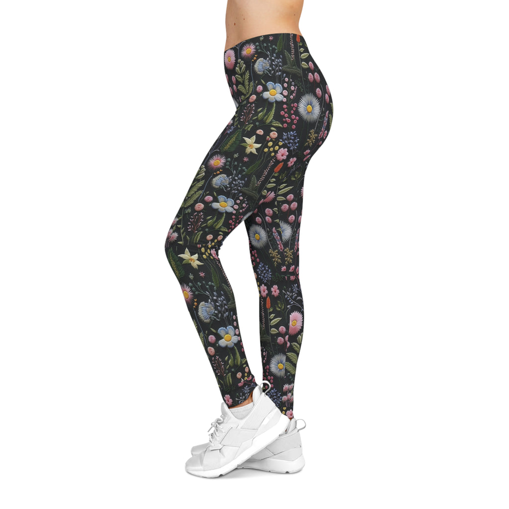 Leggings with floral pattern worn by a person on a white background