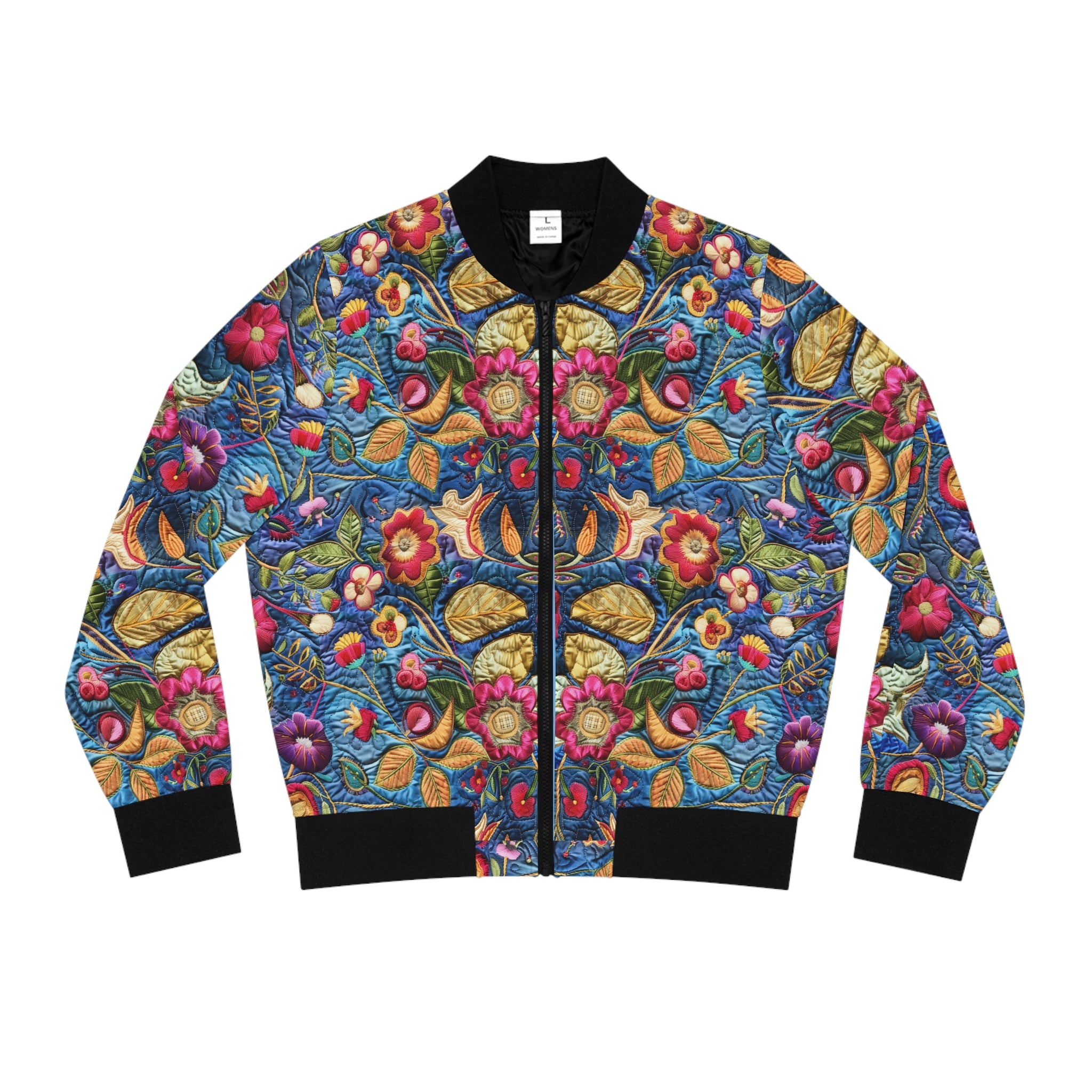 Colorful floral patterned jacket on a white background