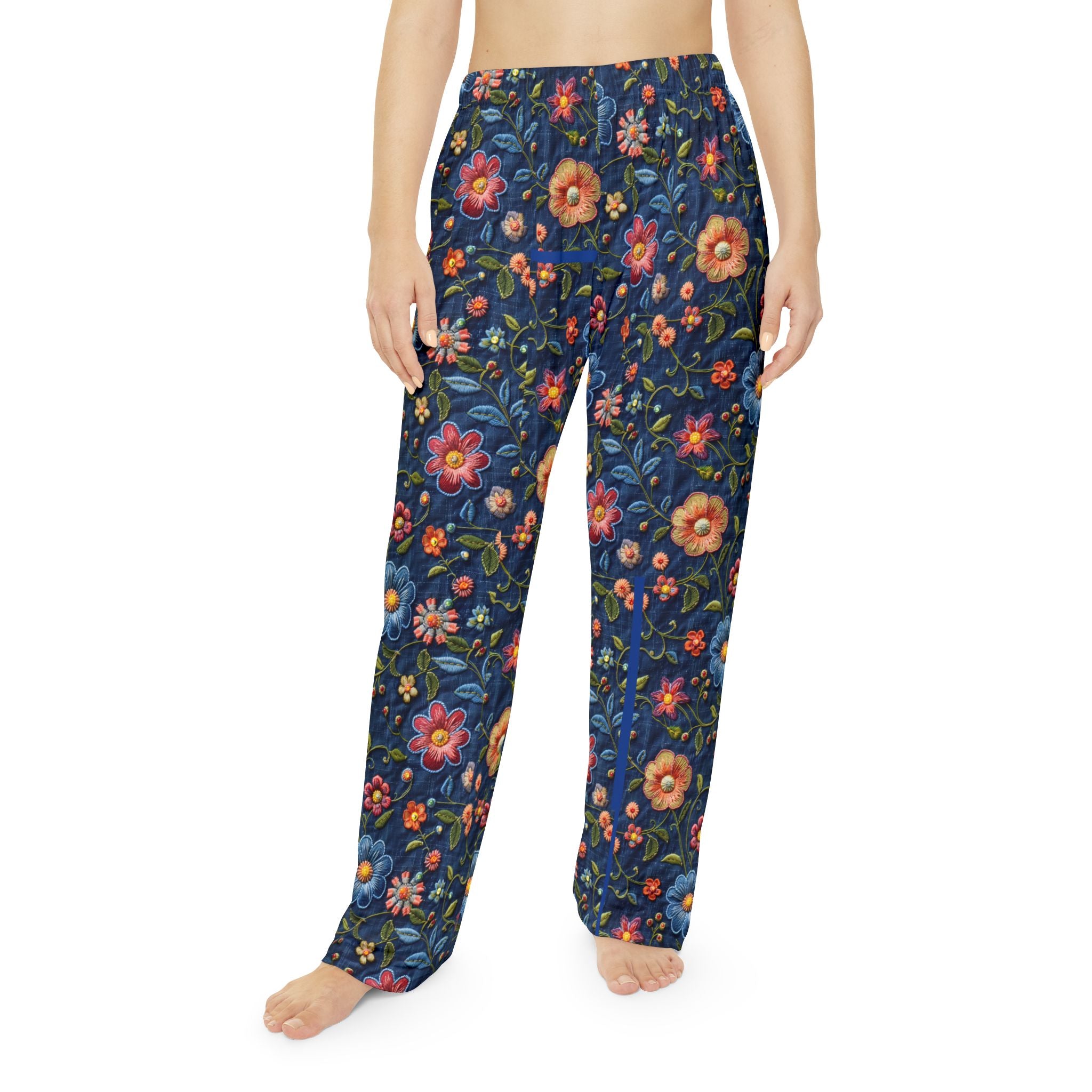 Floral patterned pants on a white background