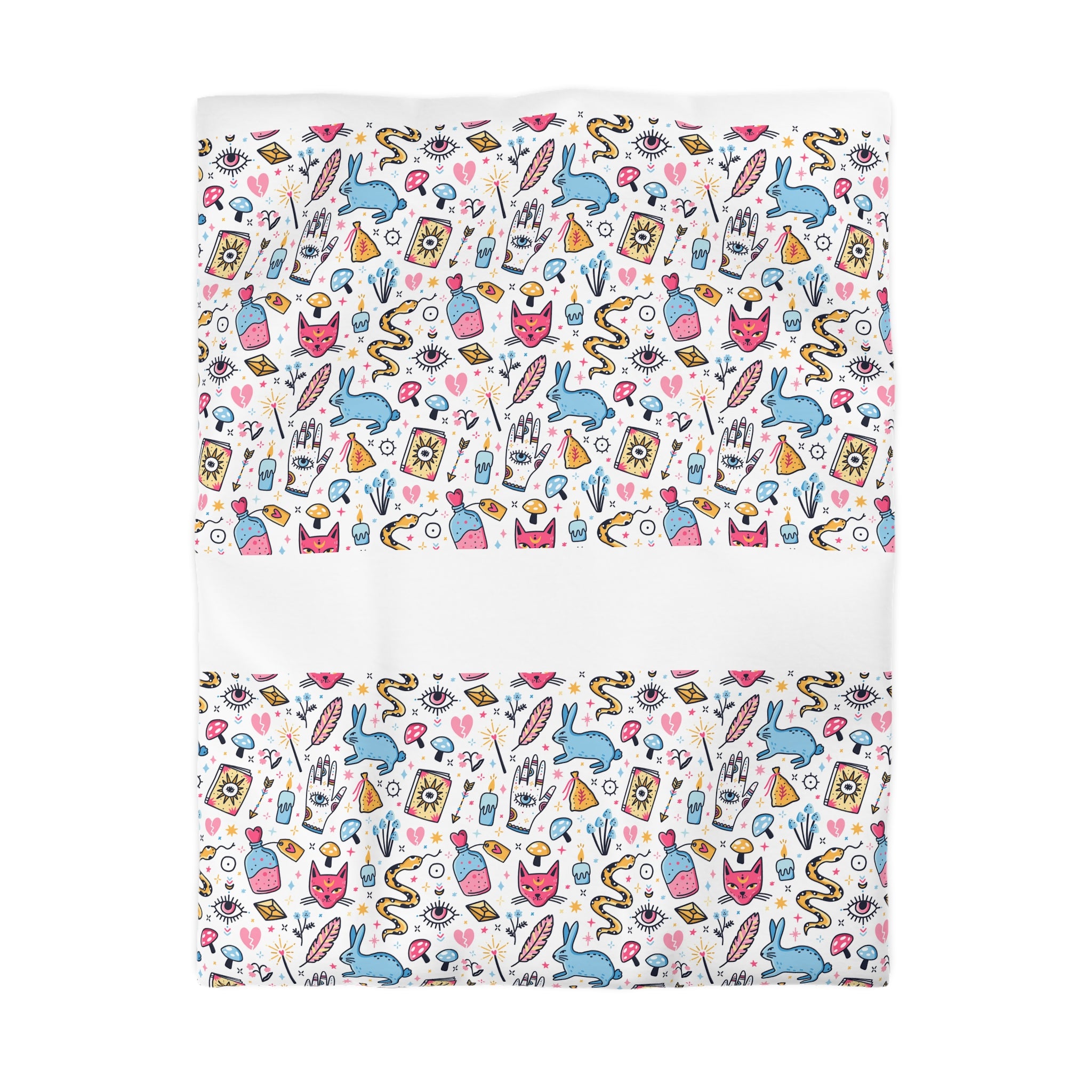 Bunny Magic Microfiber Duvet Cover — Cute Witchy Symbols Pattern