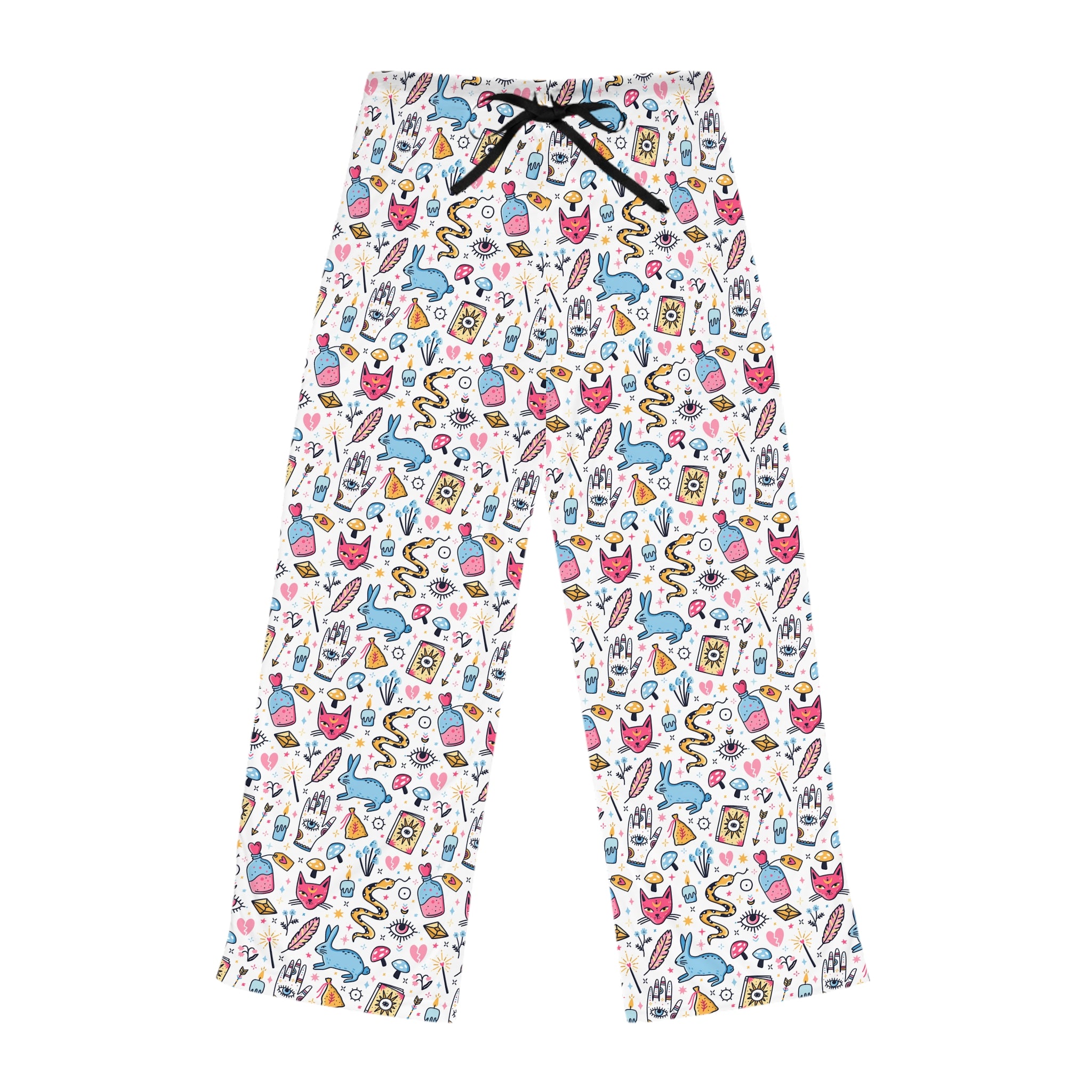 Bunny Magic Women’s Pajama Pants — Cute Cozy All-Over Print Sleep Lounge Pants (Whimsical Doodle Pattern)