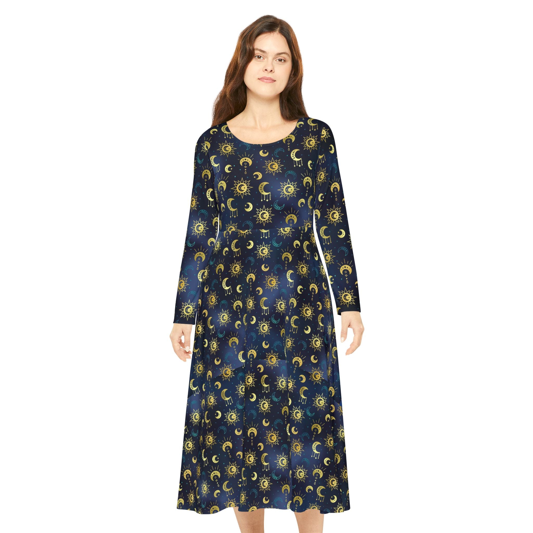 Lady modeling sun moon and stars dress