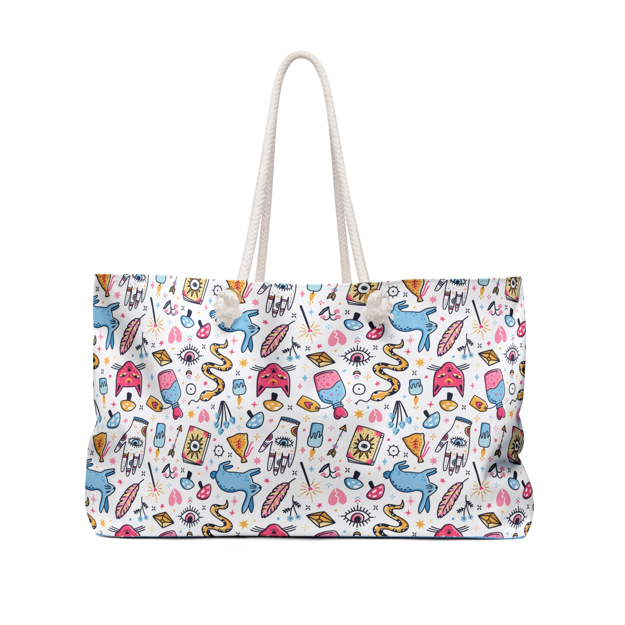 Tote bag with colorful pattern on a white background