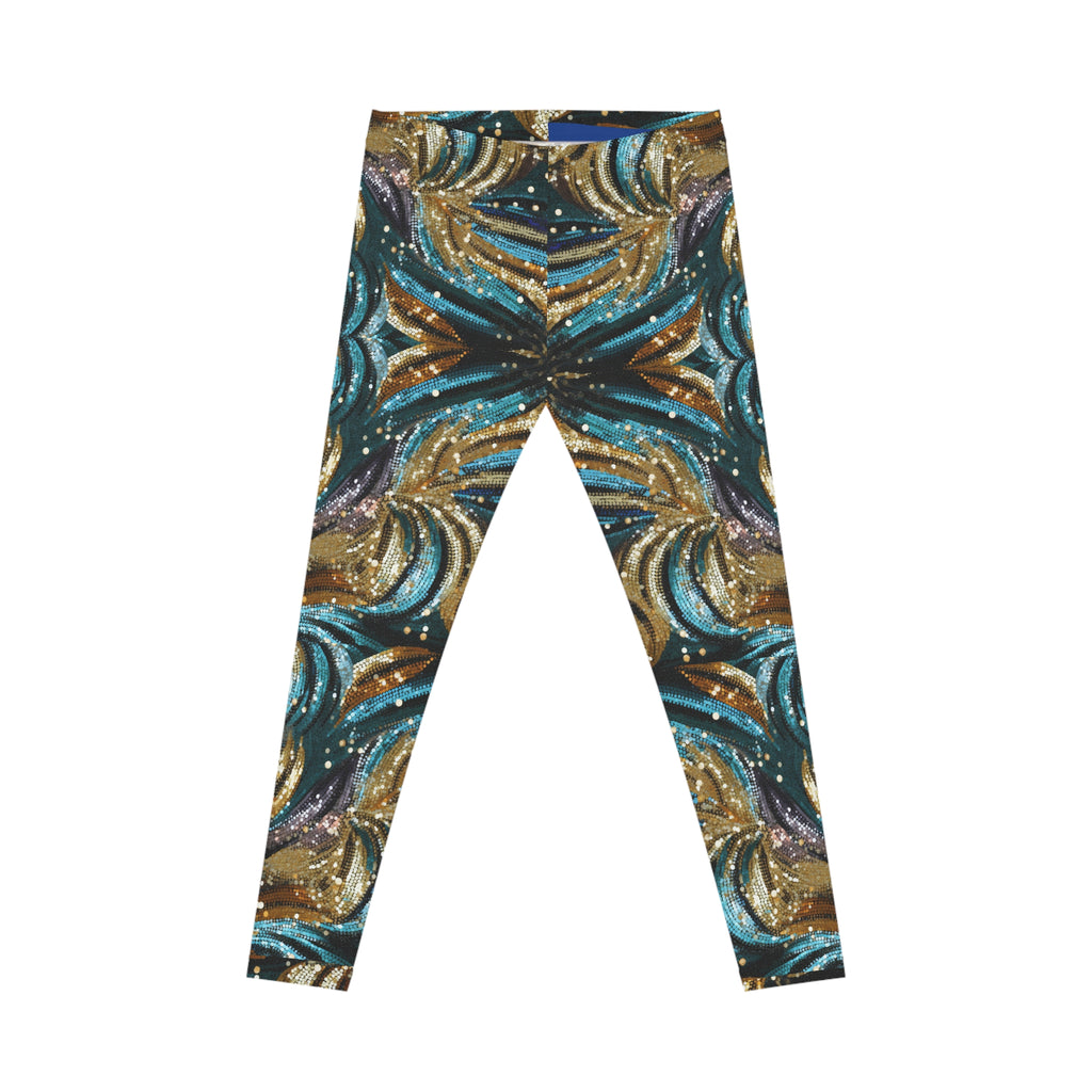 Leggings with a colorful abstract pattern on a white background