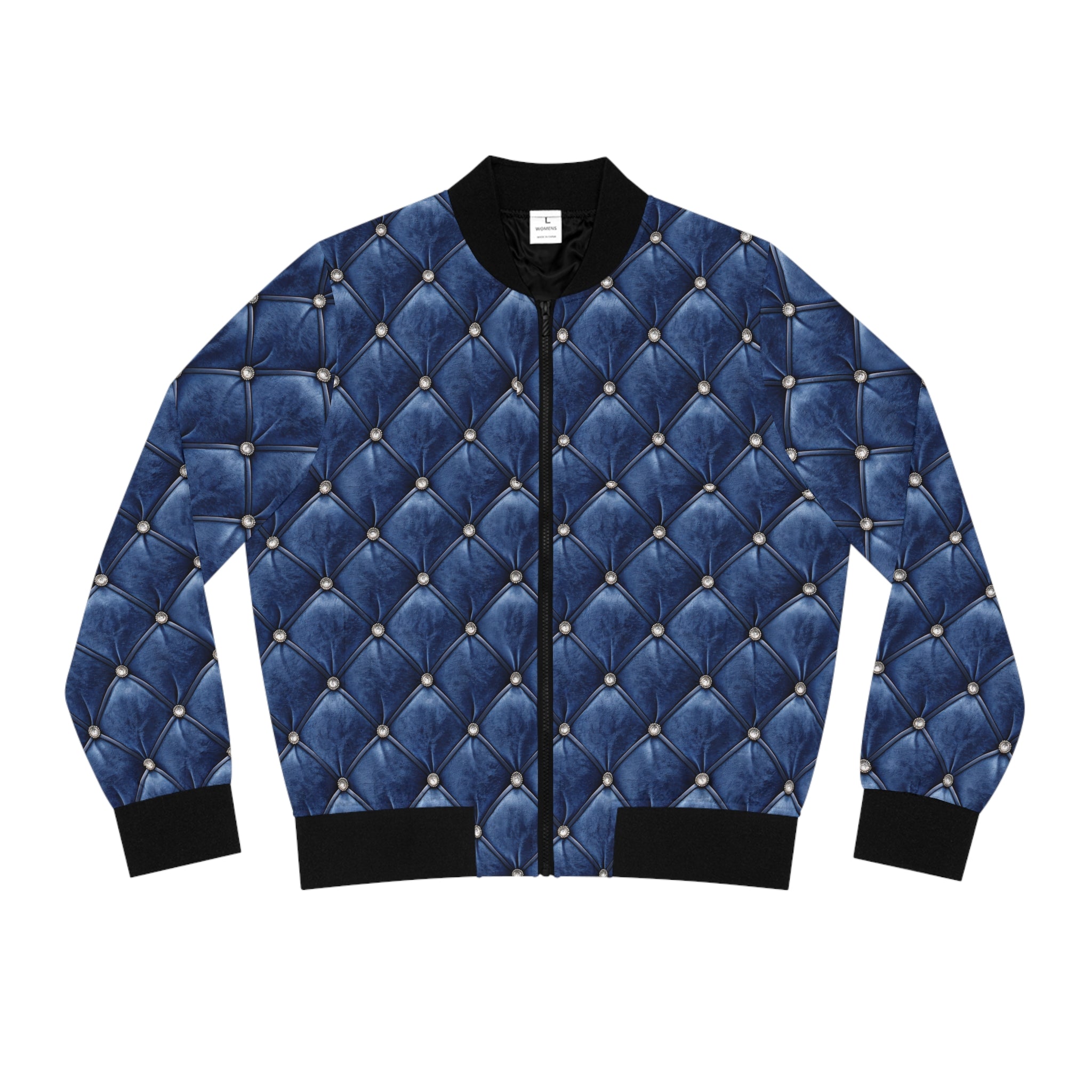 Blue Quilted Look Style  Bomber Jacket