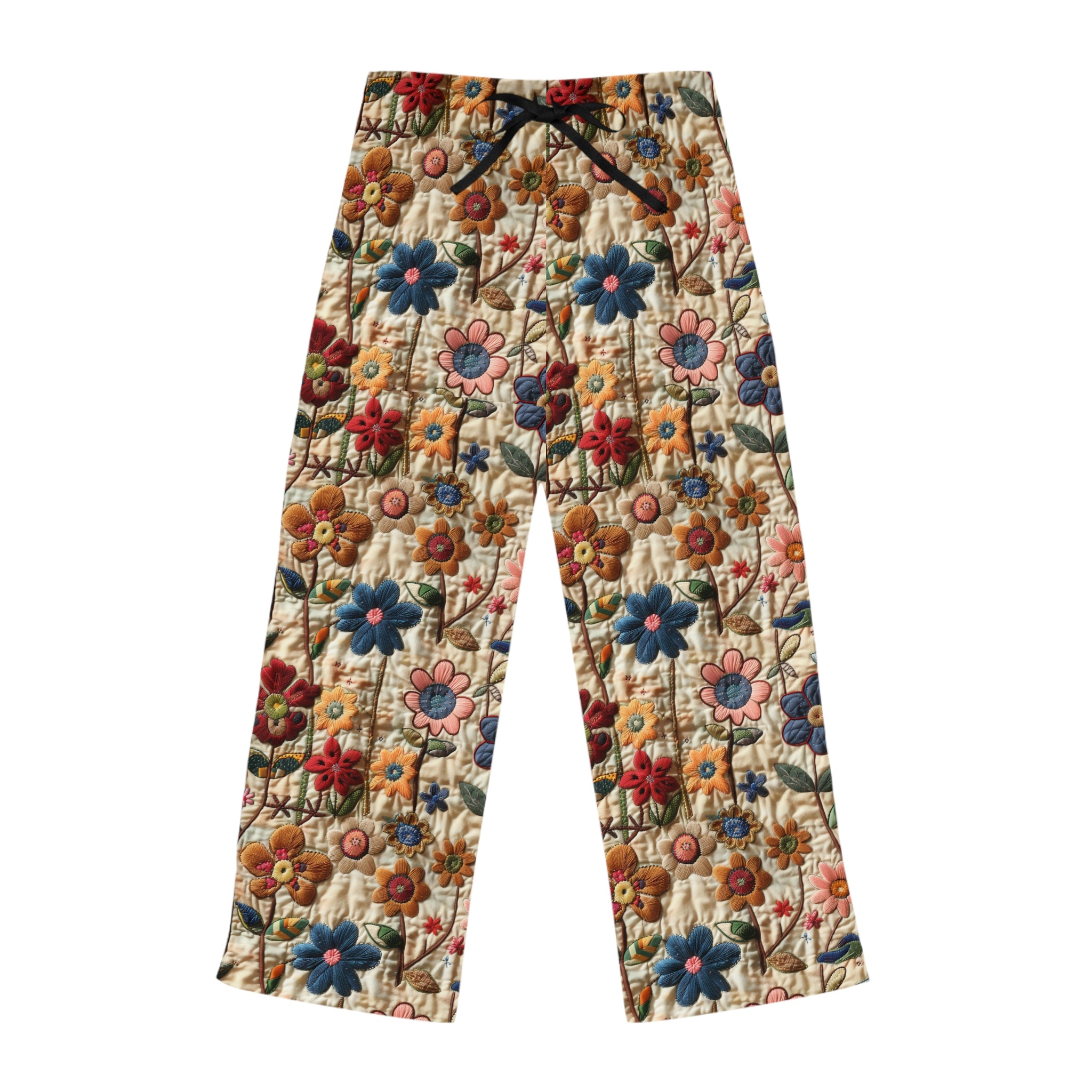 Floral patterned pants on a white background