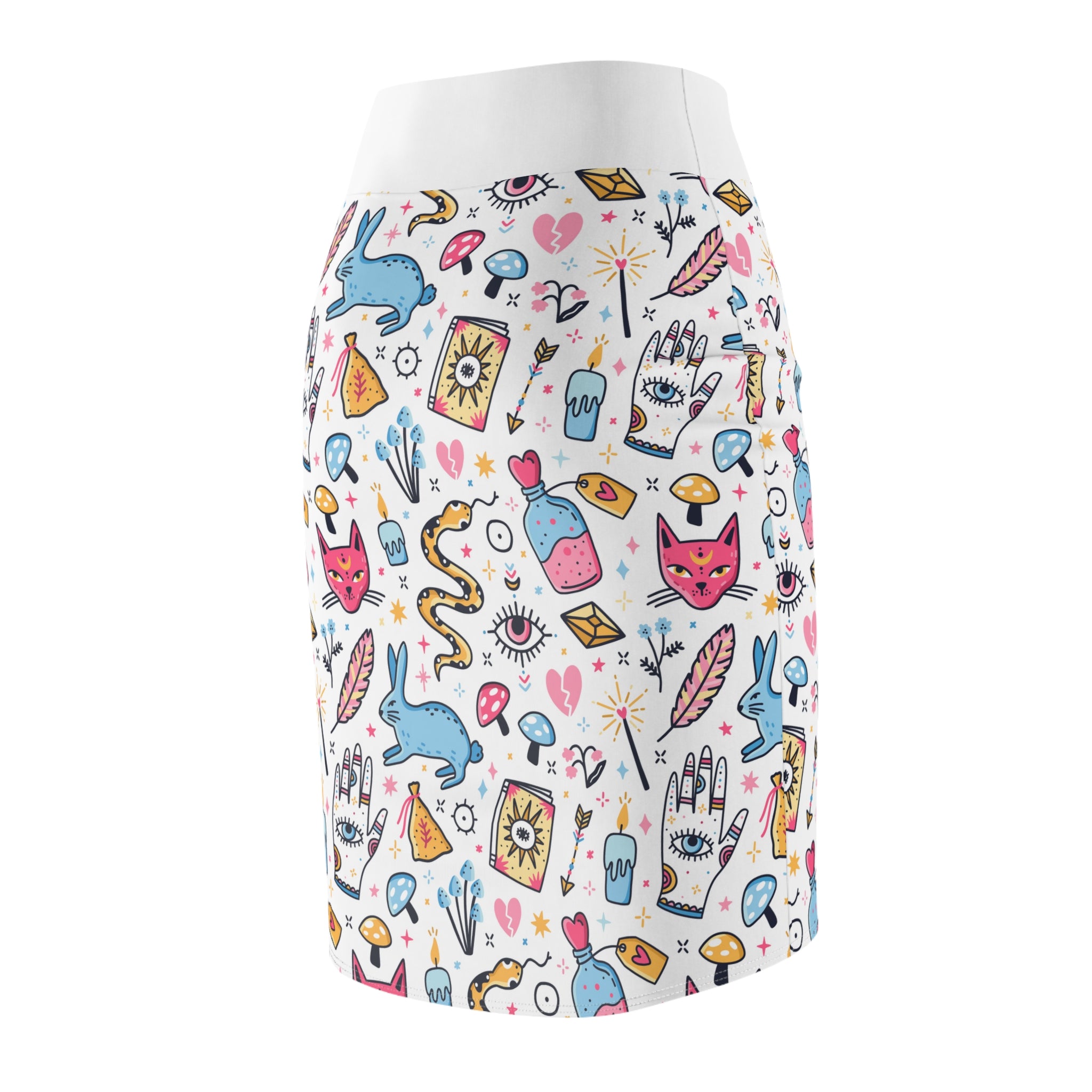 Skirt with colorful magic elements  pattern on a white background