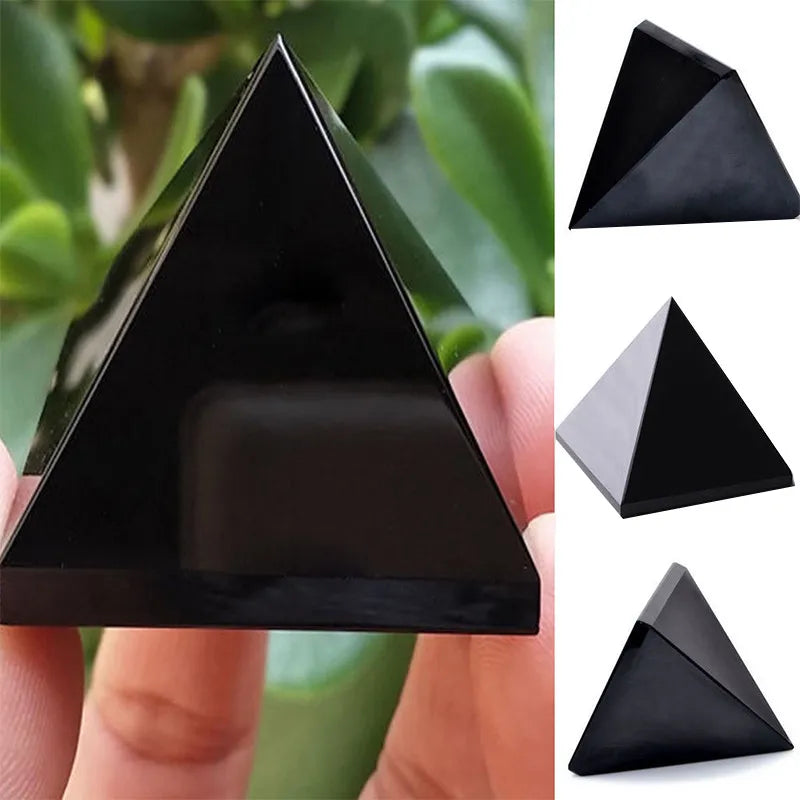 Obsidian Pyramid Living Room Natural Crystal Stone Obsidian Pyramid Ornaments #CO