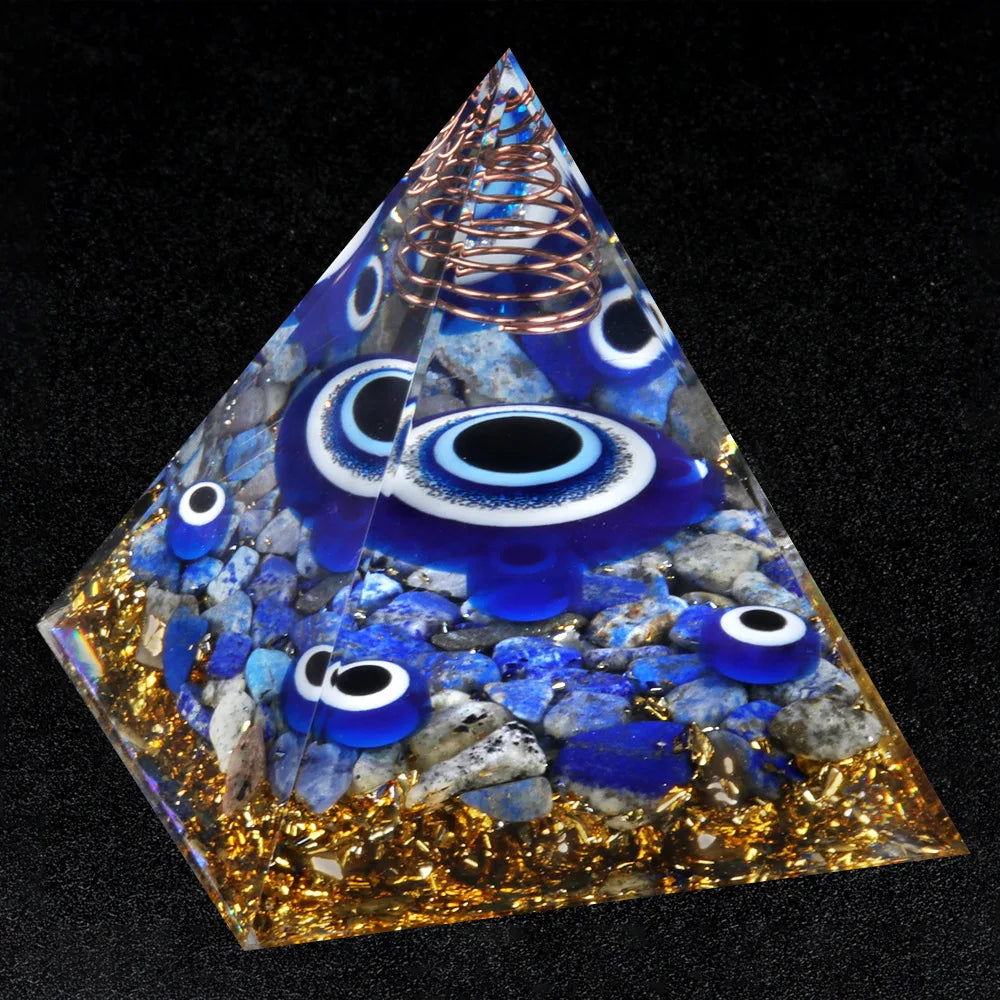 Crystal Energy Pyramid Orgonite Devil's Eye Ball Pyramid Reiki Healing Crystals Chakra Tool Ornaments Resin Stones Craft Kids