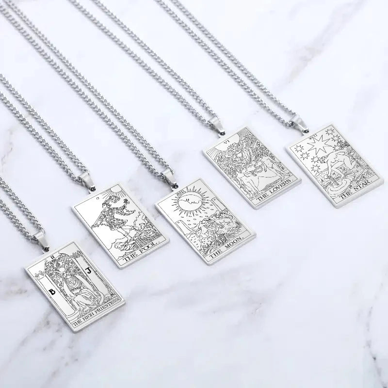Tarot Cards Esotericism Necklace Aesthetic Stainless Steel Jewelry Collar Tarot Good Luck Amulet The Major Arcana Pendant